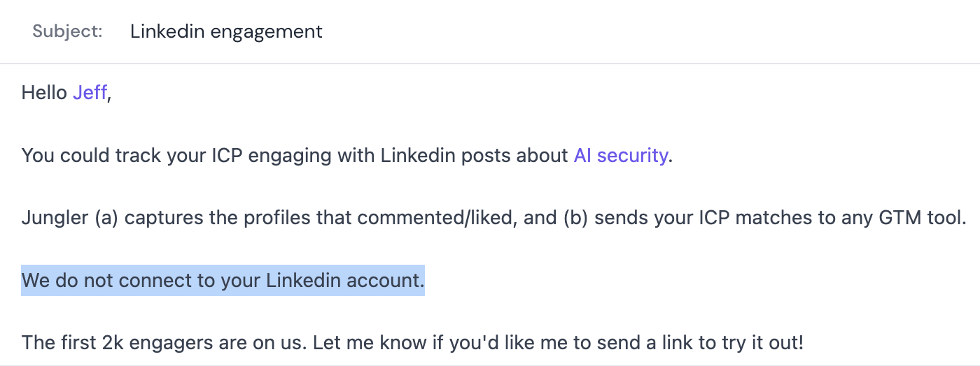 Competitor engagement email example
